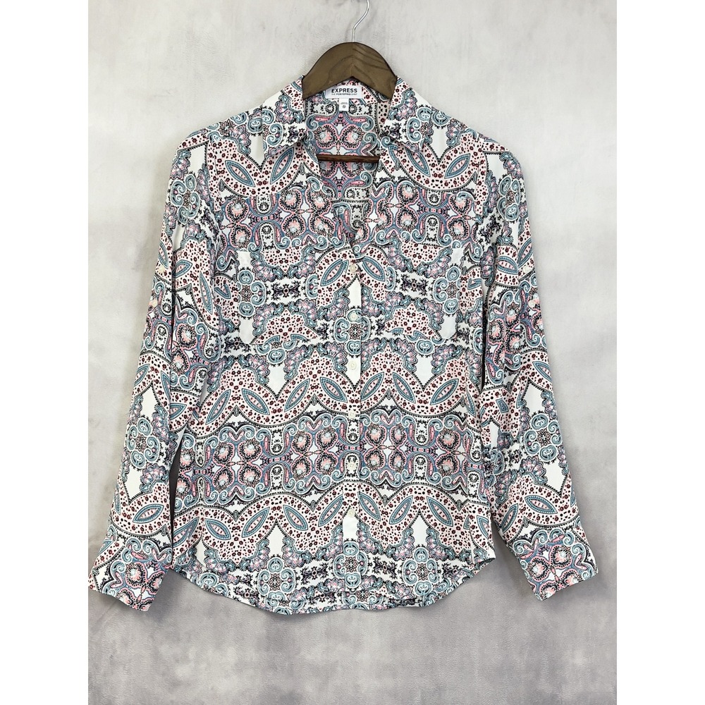 Express The Portofino Shirt Women XS Paisley Roll Tab Indie Eclectic Psychedelic